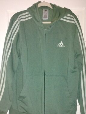 adidas Green Hooded Zip Jacket with Sage Three Stripes
